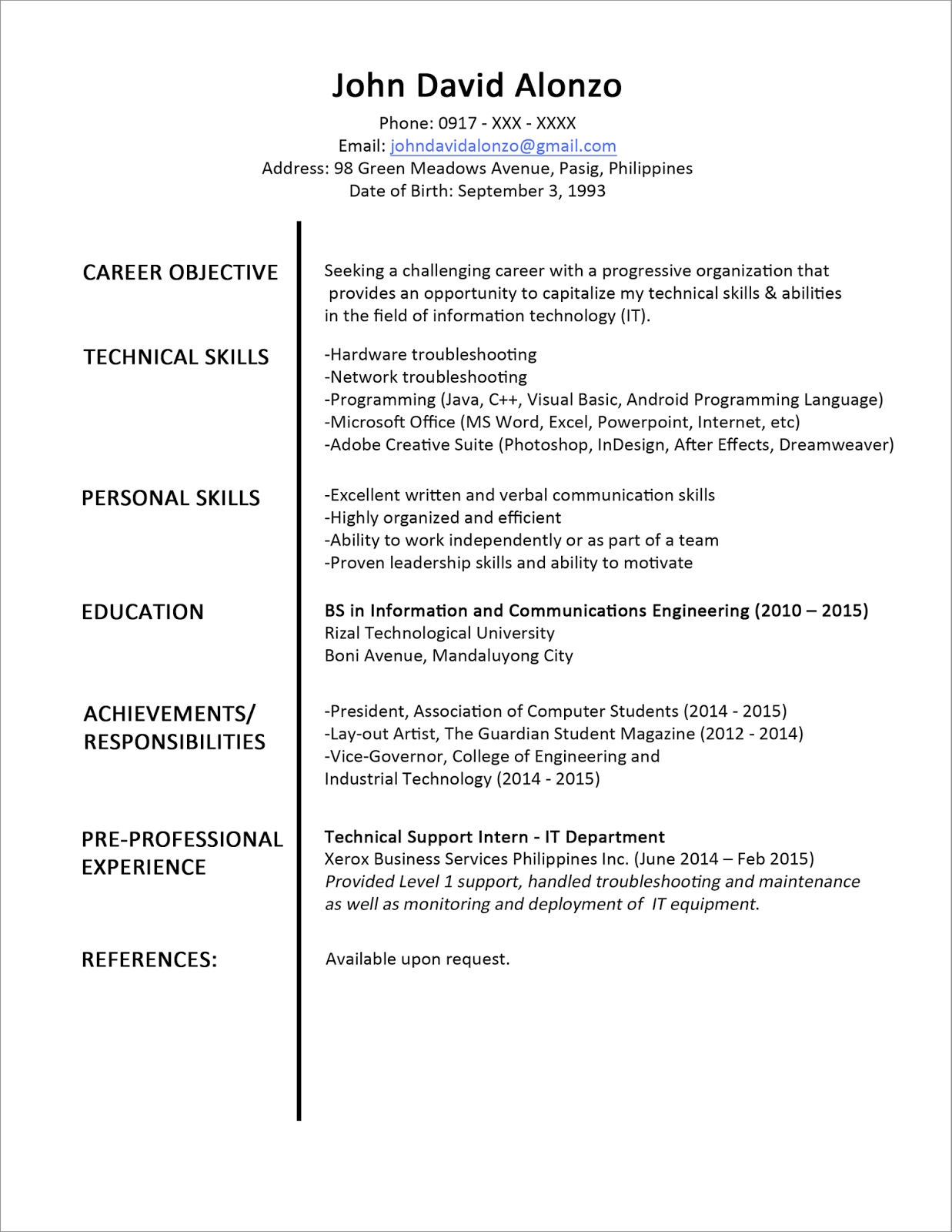 Resume template fashion industry